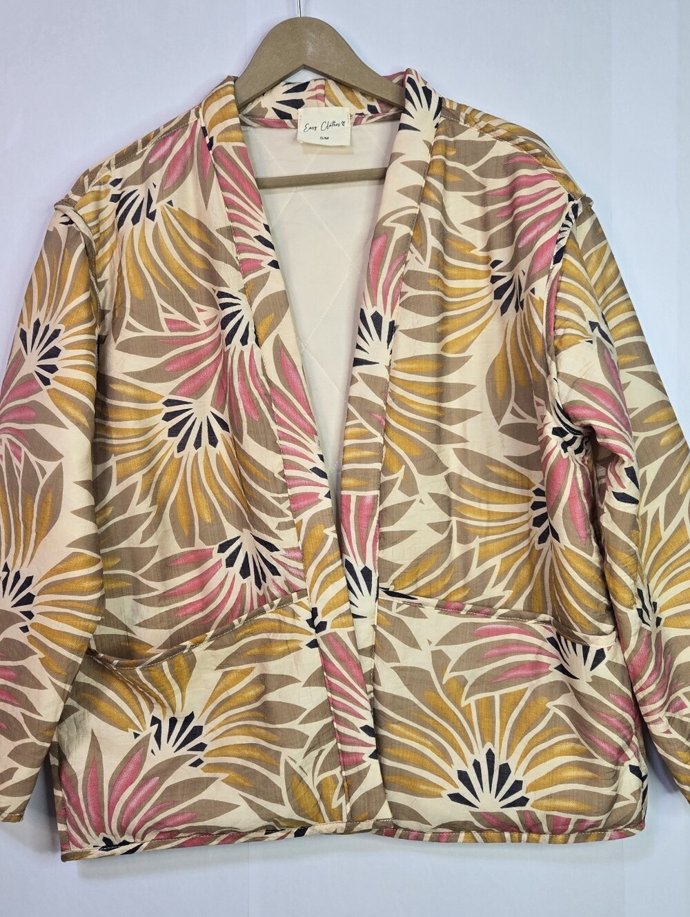 Easy Clothes SIZE S/M Open Front Lightweight Fun Print Jacket, Patch Pockets